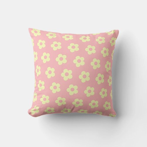 Danish Pastel Pink Yellow Cute Daisy Pattern Throw Pillow