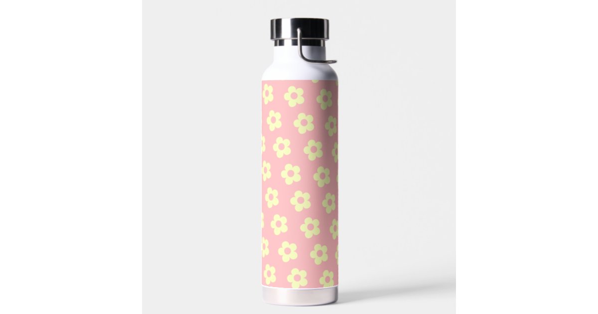 Danish Pastel Pink Yellow Cute Daisy Pattern Water Bottle