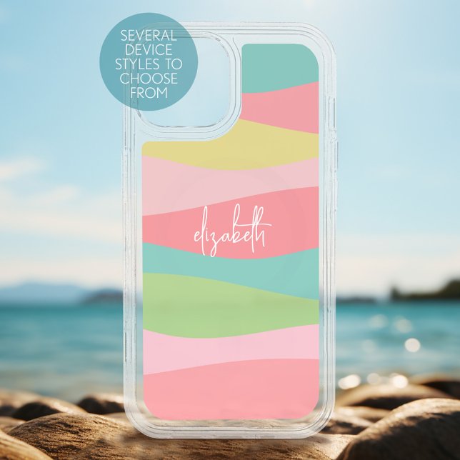 Danish Pastels Line Art Curves - Huge Signature iPhone 15 Case (Personalized Phone Case with Custom Text and Many device styles)