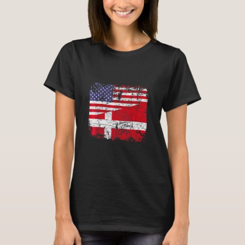 Danish Roots Half American Flag Denmark    T_Shirt