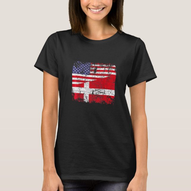 Danish Roots Half American Flag Denmark   T-Shirt (Front)
