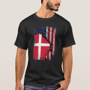Danish ROOTS Half American Flag Patrioitc Denmark T-Shirt