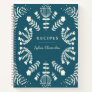 Danish Teal Blue Folk Flowers Personalized Recipe Notebook