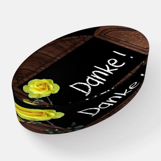 Danke German Thank You Yellow Rose Office Desk Paperweight (Angled)