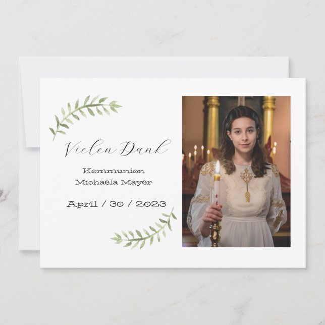 Dankeskarte Kommunion / Konfirmation weiß Zweig Invitation (Front)