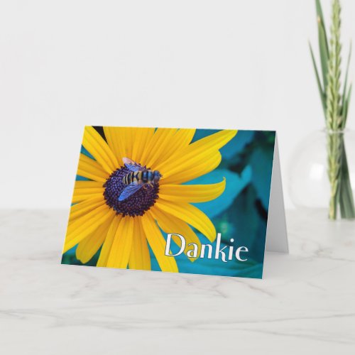 Dankie Thank You in Afrikaans with Bee on Flower Card