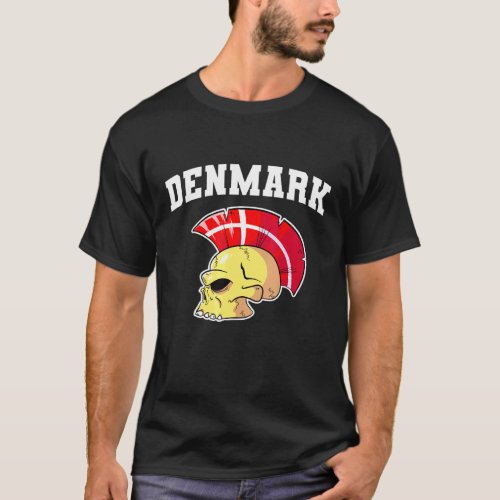 Danmark Flag Mohawk Skull National Denmark Team Su T_Shirt