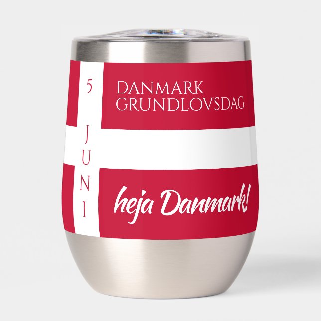 Danmark Grundlovsdag Danish National Day Flag Thermal Wine Tumbler (Front)
