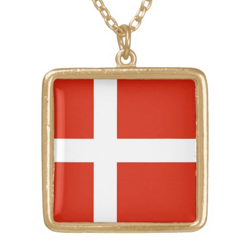 Dannebrog National Flag of Denmark Gold Plated Necklace