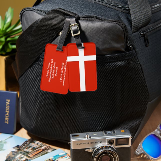 Dannebrog; The Official Flag of Denmark Luggage Tag (Front & Back)