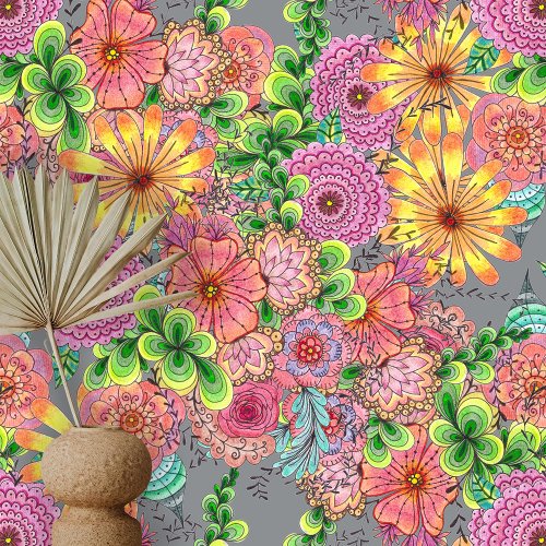Danse Intricate Colorful Flowers and Foliage