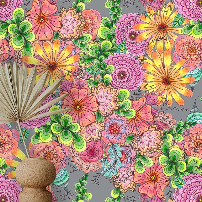 Danse Intricate Colorful Flowers and Foliage Wallpaper (Creator Uploaded)