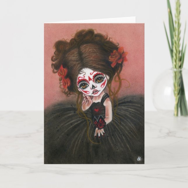 Danse Macabre big eye girl dia de los muertos Card (Front)