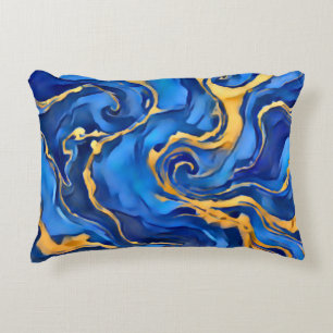 Danse Royale Rich Royal Blue Gold Flowing Abstract Accent Pillow