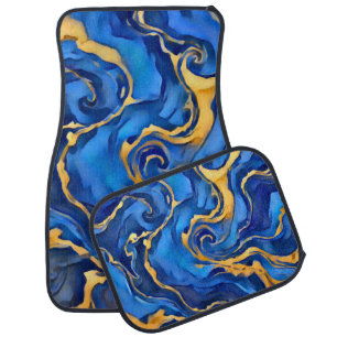 Danse Royale Rich Royal Blue Gold Flowing Abstract Car Floor Mat