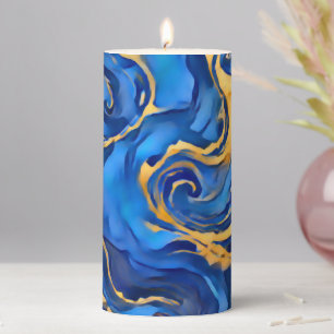 Danse Royale Rich Royal Blue Gold Flowing Abstract Pillar Candle