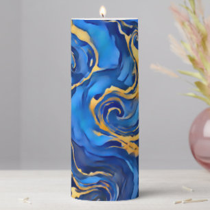 Danse Royale Rich Royal Blue Gold Flowing Abstract Pillar Candle