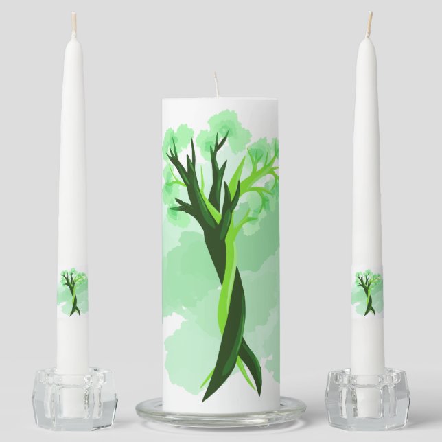Dansing Trees in Love, Loving Couple, Wedding Unity Candle Set (Front)