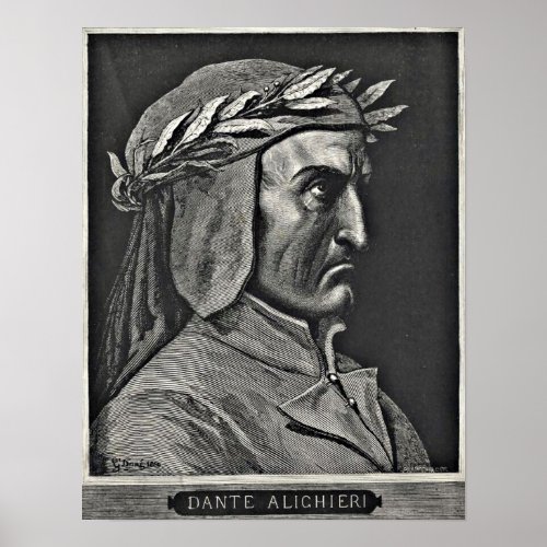 Dante Alighieri Portrait Etching Poster