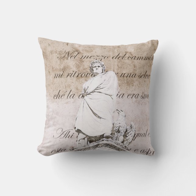 Dante alighieri with Divine comedy, Inferno verses Throw Pillow (Front)