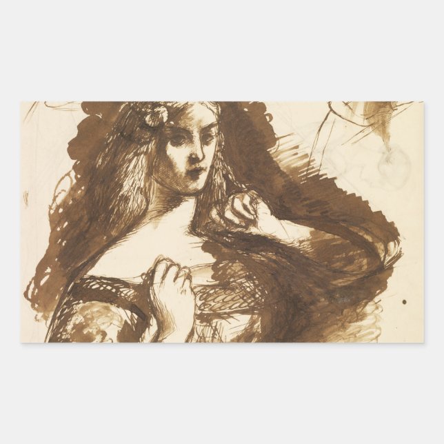 Dante Gabriel Rossetti - Half-length Sketch Rectangular Sticker (Front)