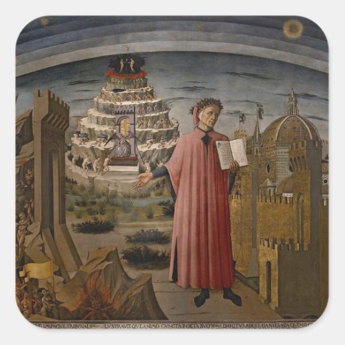 Dante in front of Mt Purgatory Square Sticker