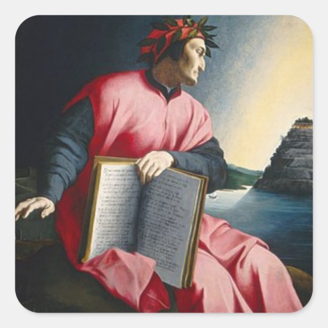 Dante with book- Purgatory Square Sticker (Front)
