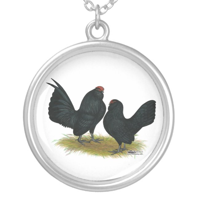 D'Anvers Black Bantams Silver Plated Necklace (Front)