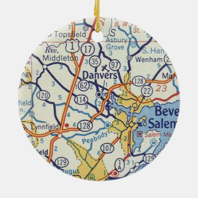 Danvers MA Vintage Map Ceramic Ornament (Back)