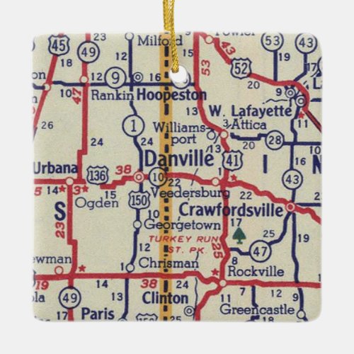 Danville IN Vintage Map Ceramic Ornament