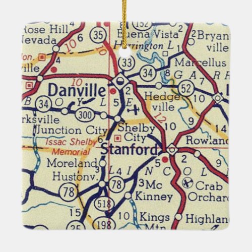 Danville KY Vintage Map Ceramic Ornament