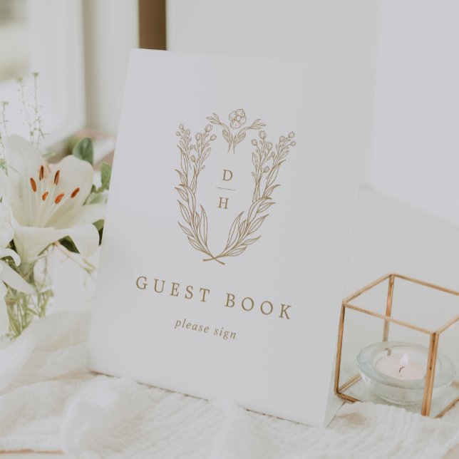 DAPHNE Antique Gold White Wedding Guest Book Sign (DAPHNE Antique Gold White Wedding Guest Book Sign)