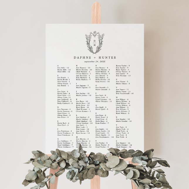 DAPHNE Black White Floral Wedding Seating Chart Foam Board (DAPHNE Black White Floral Wedding Seating Chart Foam Board)