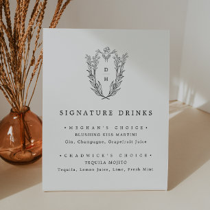 DAPHNE Black White Simple Wedding Signature Drink Pedestal Sign