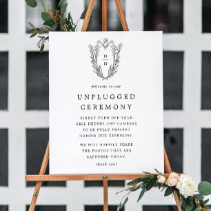 DAPHNE Black White Wedding Unplugged Ceremony Sign