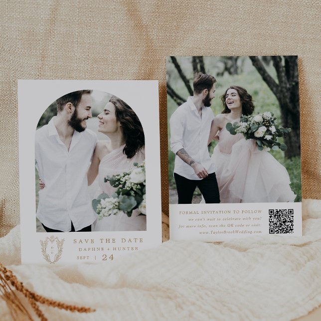 DAPHNE Botanical Gold White Elegant Fancy Wedding Save The Date (DAPHNE Botanical Gold White Elegant Fancy Wedding Save The Date)