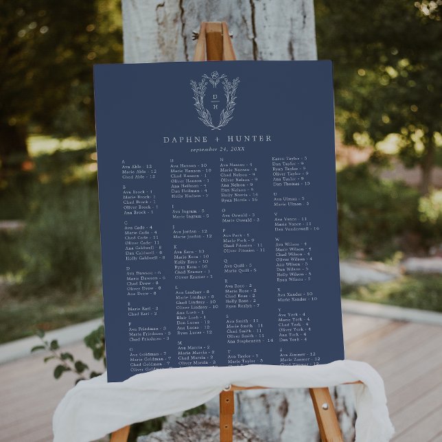 DAPHNE Dark Blue Botanical Wedding Seating Chart Foam Board (DAPHNE Dark Blue Botanical Wedding Seating Chart Foam Board)
