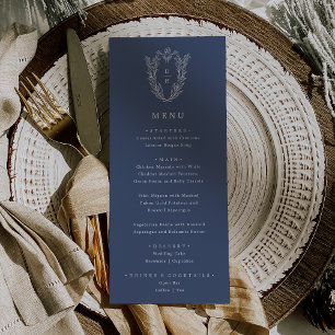 DAPHNE Dark Blue Elegant Minimalist Floral Wedding Menu
