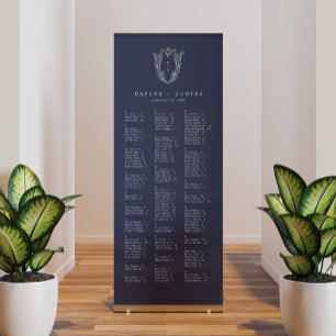DAPHNE Dark Blue Minimalist Wedding Seating Chart Retractable Banner