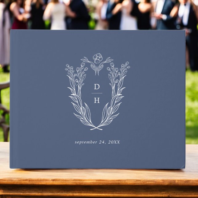 DAPHNE Dark Blue White Modern Botanical Wedding Guest Book (DAPHNE Dark Blue White Modern Botanical Wedding Guest Book)