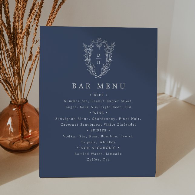 DAPHNE Dark Blue White Navy Wedding Bar Menu Sign (DAPHNE Dark Blue White Navy Wedding Bar Menu Sign)