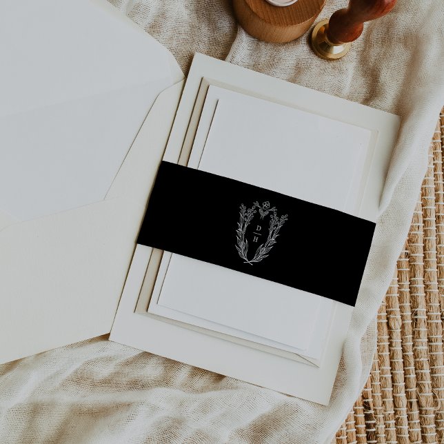 DAPHNE Elegant Dark Black Formal Classic Wedding Invitation Belly Band (DAPHNE Elegant Dark Black Formal Classic Wedding Invitation Belly Band)