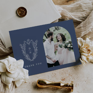 DAPHNE Flat Dark Blue Minimal Simple Photo Wedding Thank You Card