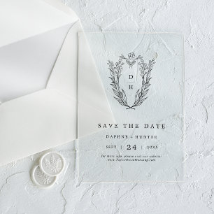 DAPHNE Floral Monogram Black Wedding Save The Date