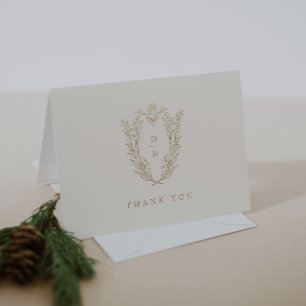 DAPHNE Folded Minimal Cream Gold Simple Wedding Letterpress Thank You Card