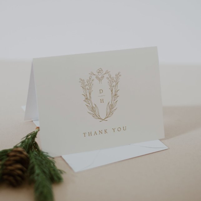 DAPHNE Folded Minimal Cream Gold Simple Wedding Thank You Card (DAPHNE Folded Minimal Cream Gold Simple Wedding Thank You Card)
