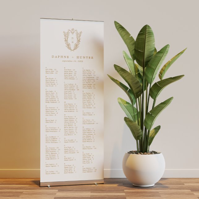 DAPHNE Gold White Floral Wedding Seating Chart Retractable Banner (DAPHNE Gold White Floral Wedding Seating Chart Retractable Banner)