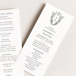 DAPHNE Greenery Black White Crest Monogram Wedding Program