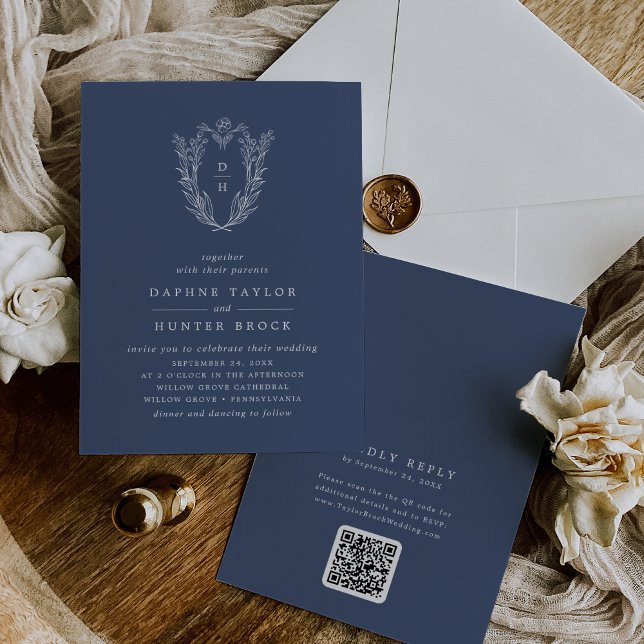DAPHNE QR Code Dark Blue Minimal Simple Wedding Invitation (DAPHNE QR Code Dark Blue Minimal Simple Wedding Invitation)