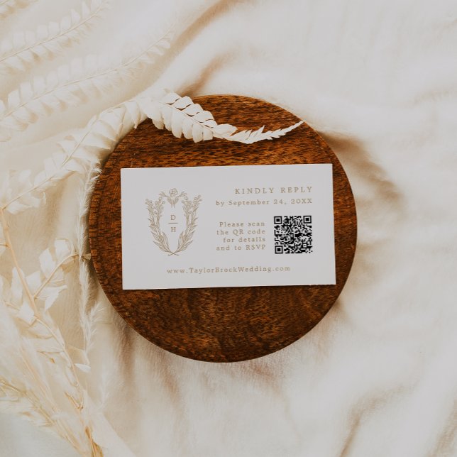 DAPHNE QR Code Gold White Crest Wedding RSVP Cards (DAPHNE QR Code Gold White Crest Wedding RSVP Cards)